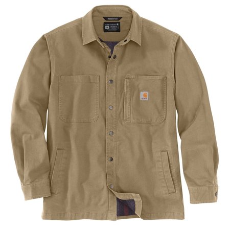 CARHARTT Rugged Flex Relaxed Fit Canvas Fleece-Lined Snap-Front Shirt Jac, Dark Khaki, 2XL, REG 105532-DKH2XLREG